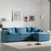 Modular Sectional With Deep And Wide Seat, L Shaped Cloud Couch Set With Double Cushions 4 Seat Sofa With Movable Ottoman Oversized - Blue - Image 4