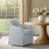 London - Upholstered Skirted Dining Arm Chair With Hidden Casters - Light Blue - Image 2