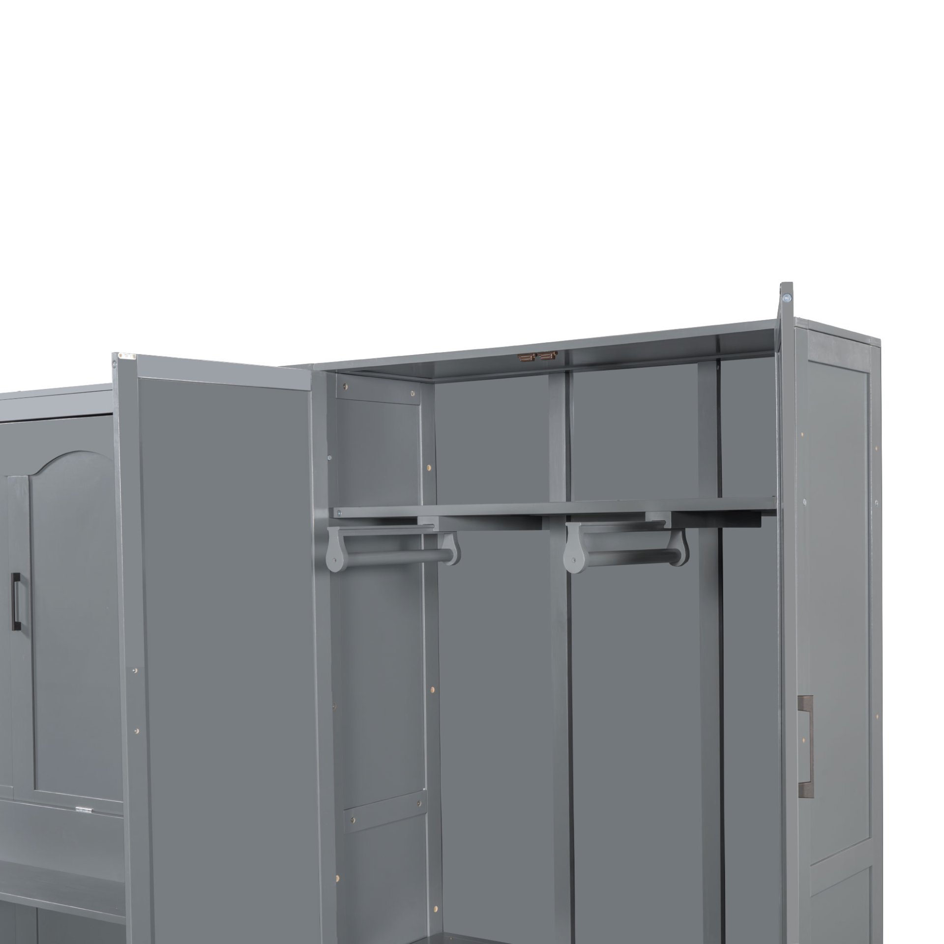 Queen Size Murphy Elegant Wall Bed With Closet - Gray - Image 15