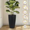 Faux Rattan Tall Planters Set With Water Level Monitor And Auto Watering, Polypropylene - Black / Gray - Image 7