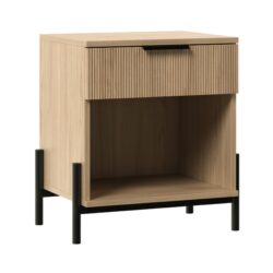 Modern Fluted Drawer Nightstand With Open Cubby Coastal - Light Brown