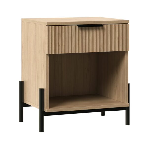 Modern Fluted Drawer Nightstand With Open Cubby Coastal - Light Brown