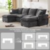 Modern U-Shape Modular Sofa, 6 Seat Chenille Sectional Couch Set With 2 Pillows Included, Freely Combinable Indoor Funiture - Black / Gray - Image 19