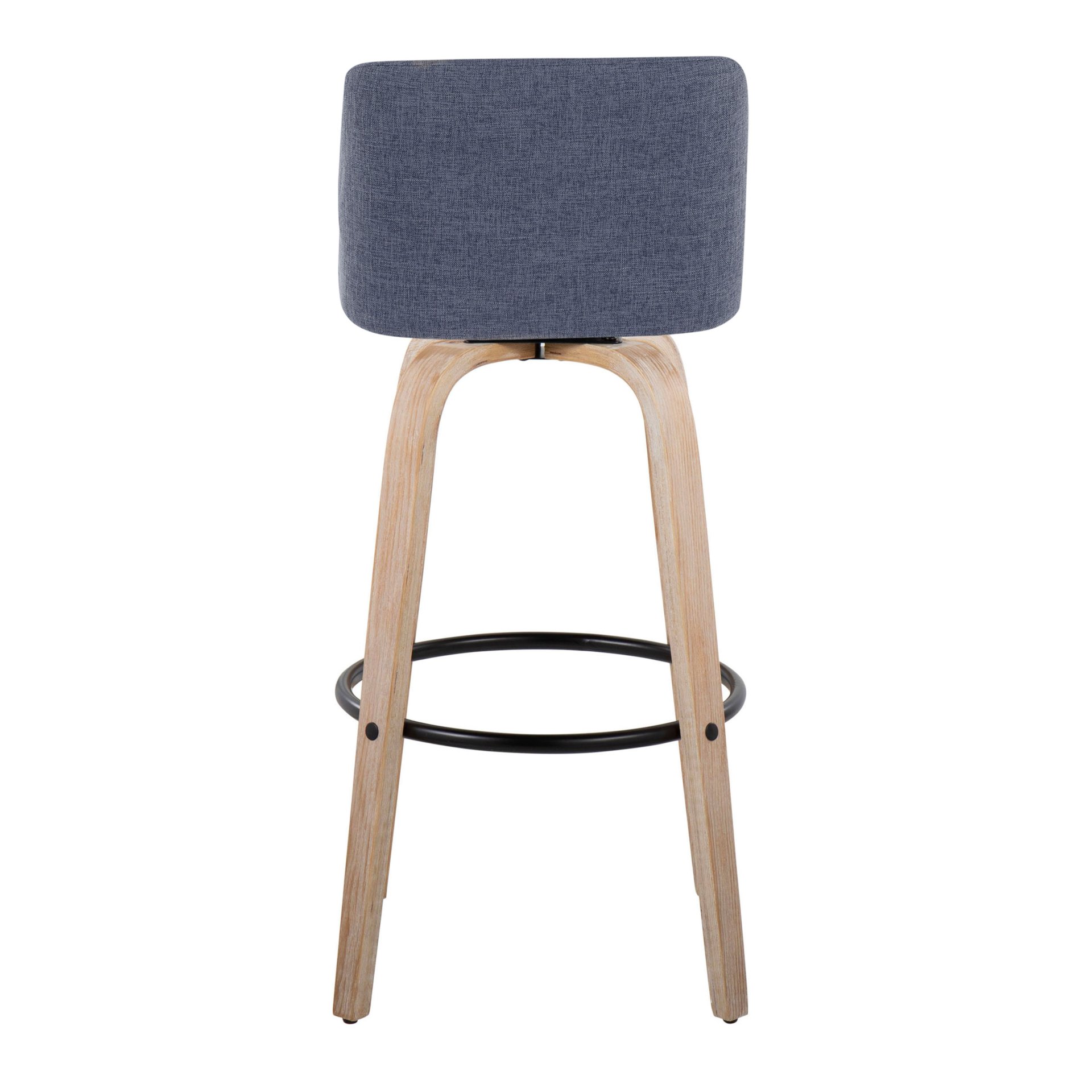 Toriano - Contemporary Fixed Height BarStool With Round Footrest (Set of 2) - White Washed / Blue - Image 5