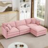 Contemporary Modular Sectional Sofa L Shaped 3 Seater With Movable Ottoman 105 Inch - Pink - Image 2
