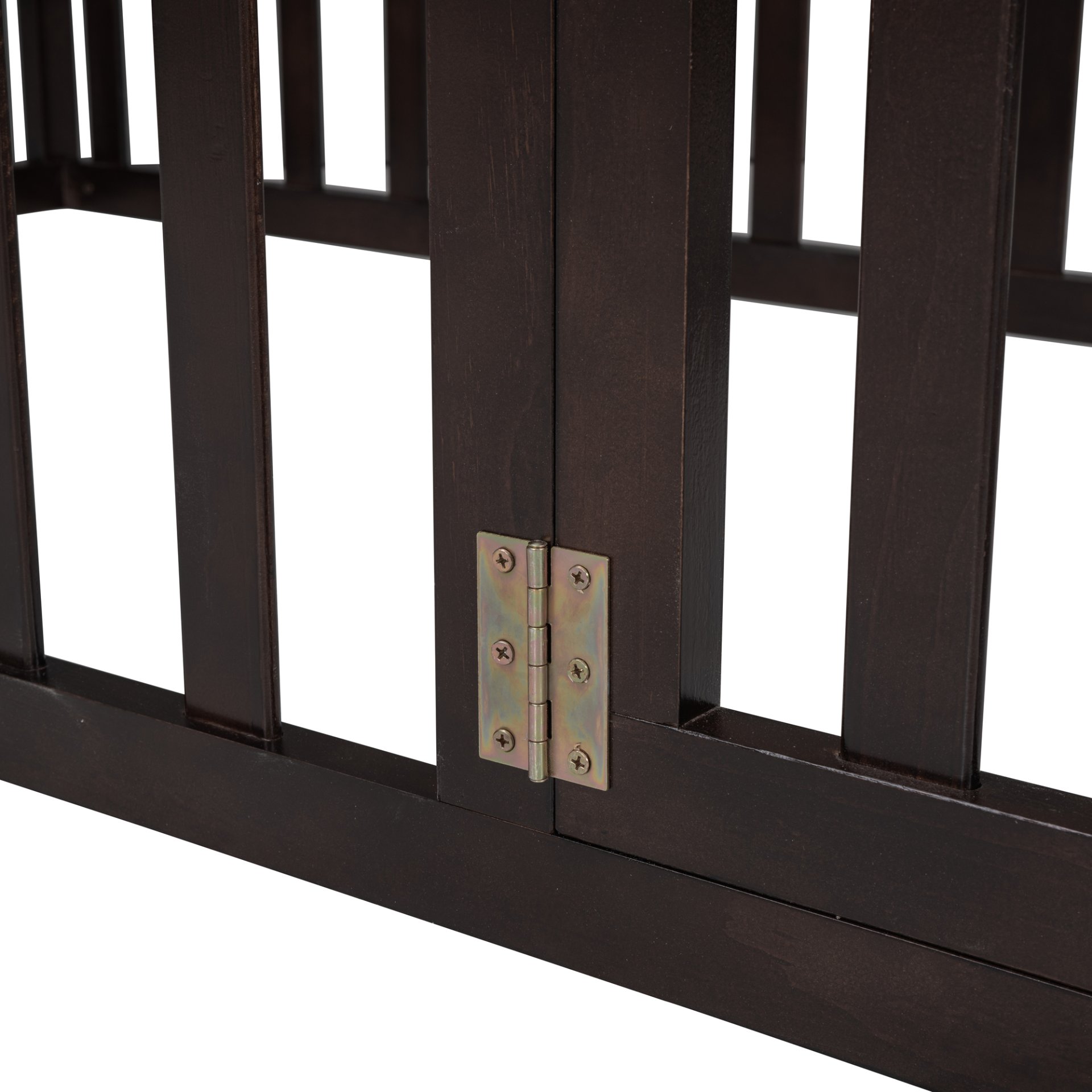 Twin Size Floor Bed Frame With Fence And Door - Walnut - Image 6