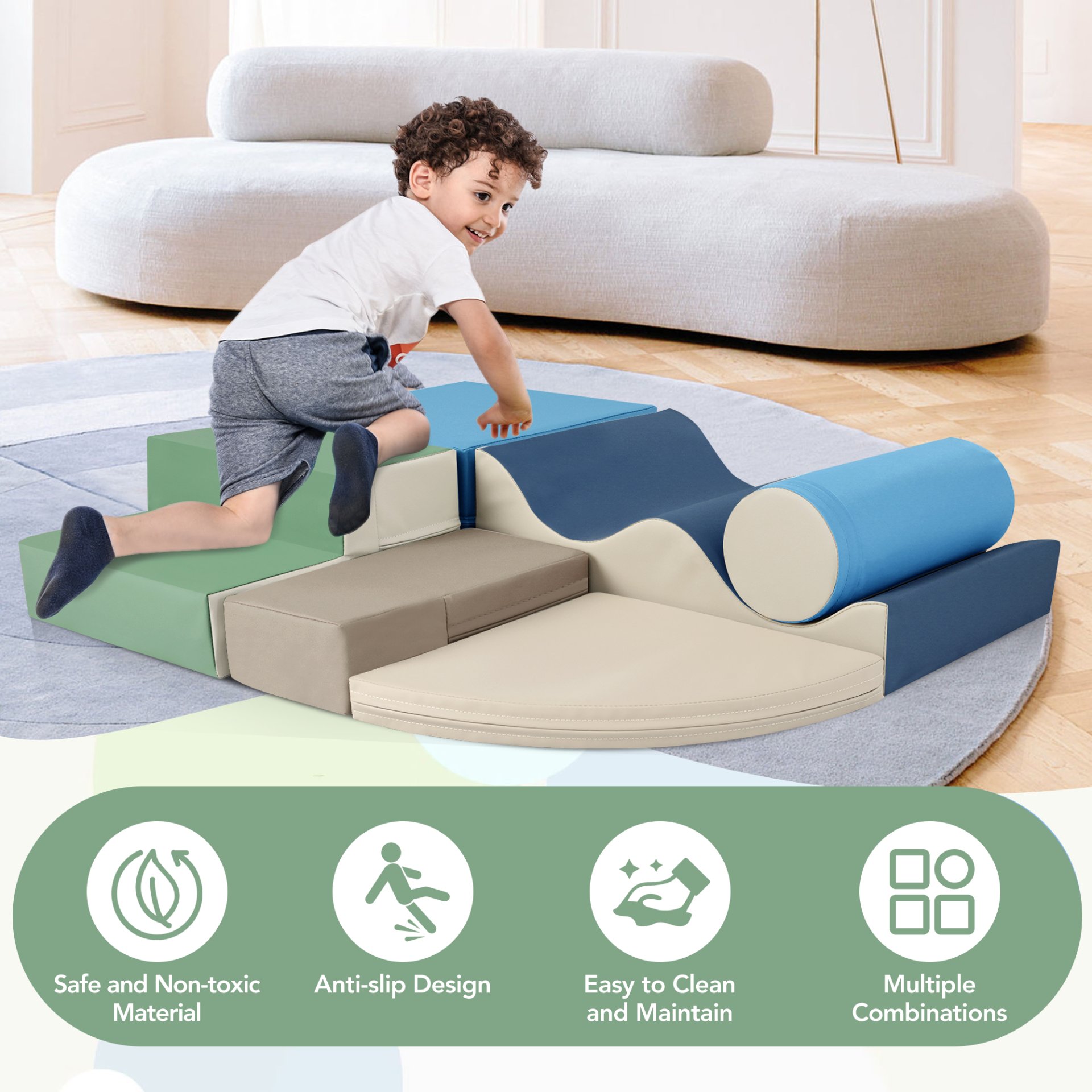 Soft Climb And Crawl Foam Playset 6 In 1, Soft Play Equipment Climb And Crawl Playground For Kids, Kids Crawling And Climbing Indoor Active Play Structure - Colorful - Image 8