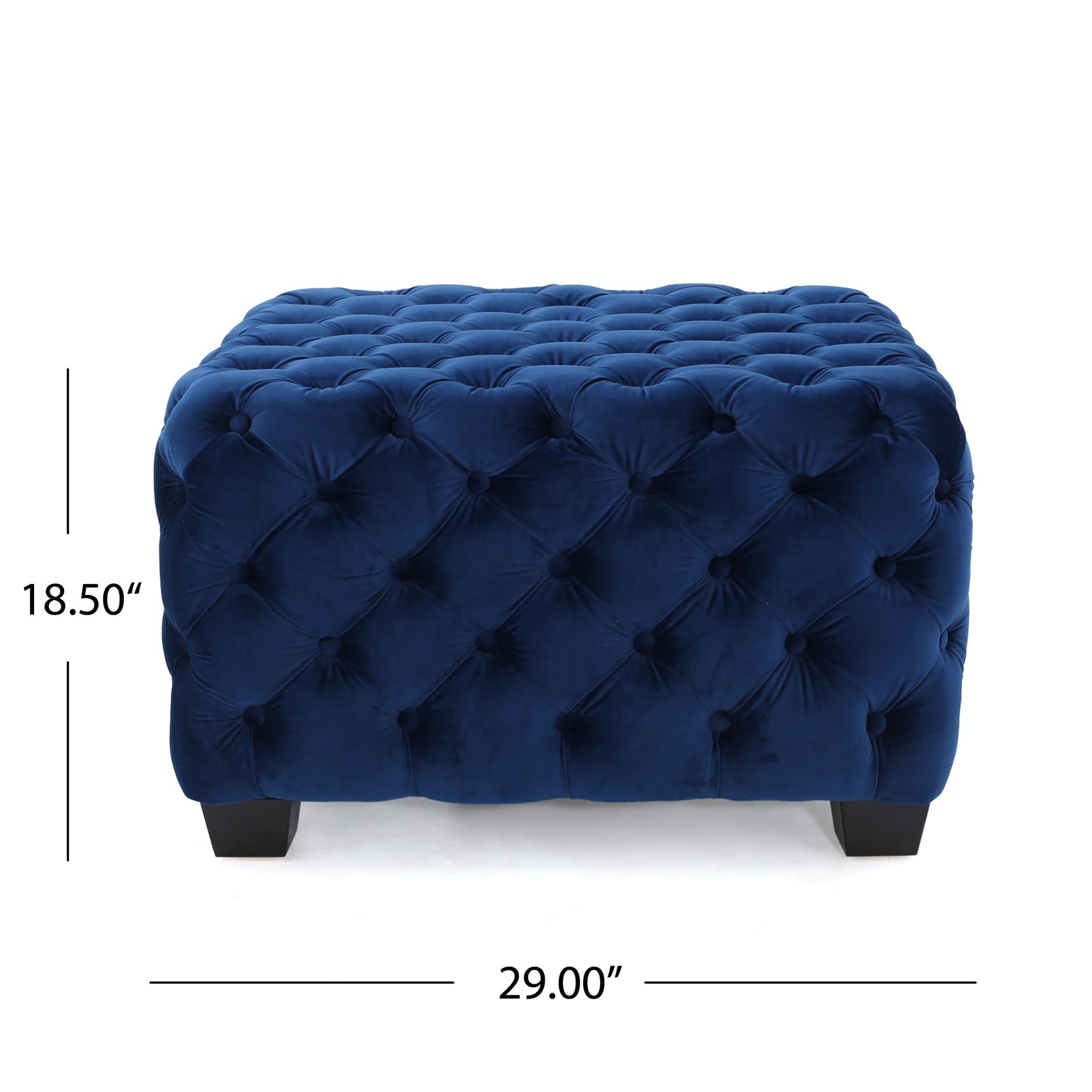 Modern Glam Ottoman With Velvet Upholstery And Button Tufted Design - Navy Blue - Image 3