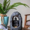 Decorative Tabletop Water Fountain With Sitting Buddha And LED Light, For Indoor Outdoor - Gray - Image 4