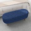 Ottoman Oval Storage Bench With Rubber Wood Legs In Linen With Foam Padding - Blue - Image 6