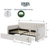 Flora - Twin Upholstered Daybed With 2 Drawers Ribbed Tufted Backrest in Lavish Modern Design - Ivory - Image 3