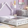 Full House-Shaped Headboard Floor Bed With Fence - White - Image 7