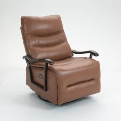 Swivel Rocker Recliner Power Glider Chair With Solid Wood Armrests, Extra Wide Reclining Sofa Chair Upholstered Faux Leather Living Room Single Sofa - Orange