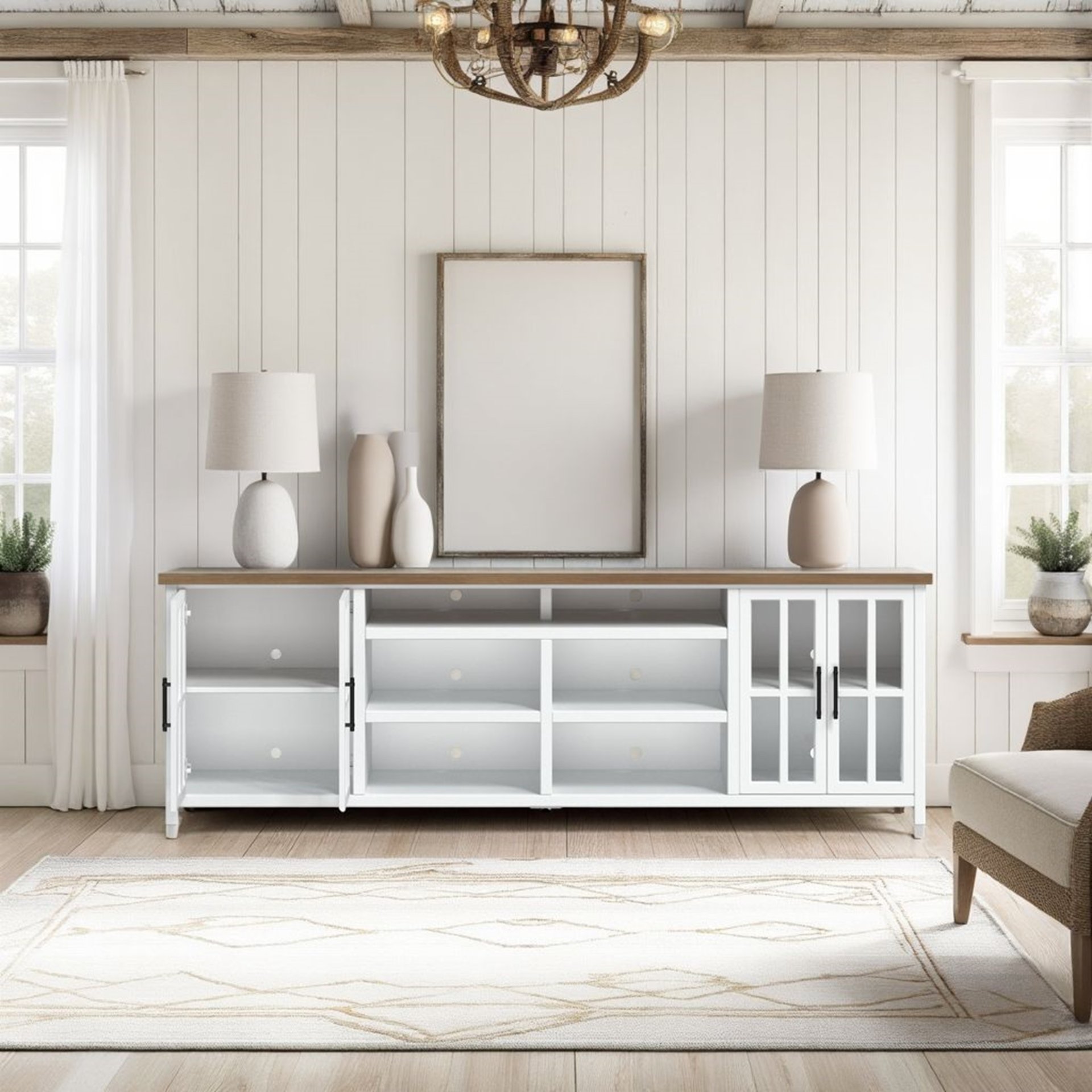 Hampton - TV Stand Console For TVs Up To 100" - Jasmine Whitewash / Barnwood - Image 4