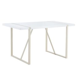 Industrial Rectangular Style Dining Table For 4 - 6 People With Thick Top And Metal Legs Frame - White