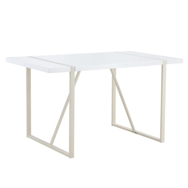 Industrial Rectangular Style Dining Table For 4 - 6 People With Thick Top And Metal Legs Frame - White