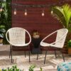 Outdoor Faux Rattan Wicker Chair With Iron Frame (Set of 2) - White / Black - Image 5