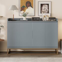 Queen Size Murphy Bed With Iron Legs, Modern Design - Gray