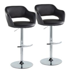 Margarite - Contemporary Ajustable Barstool With Swivel With Rounded T Footrest (Set of 2) - Chrome / Black