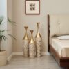 Floor Metal Vase Modern Style Decoration Home Woven Pattern Metal Vase 3 Piece Set Gorgeous Home Decoration Large Glazed Metal Vase - Champagne - Image 7