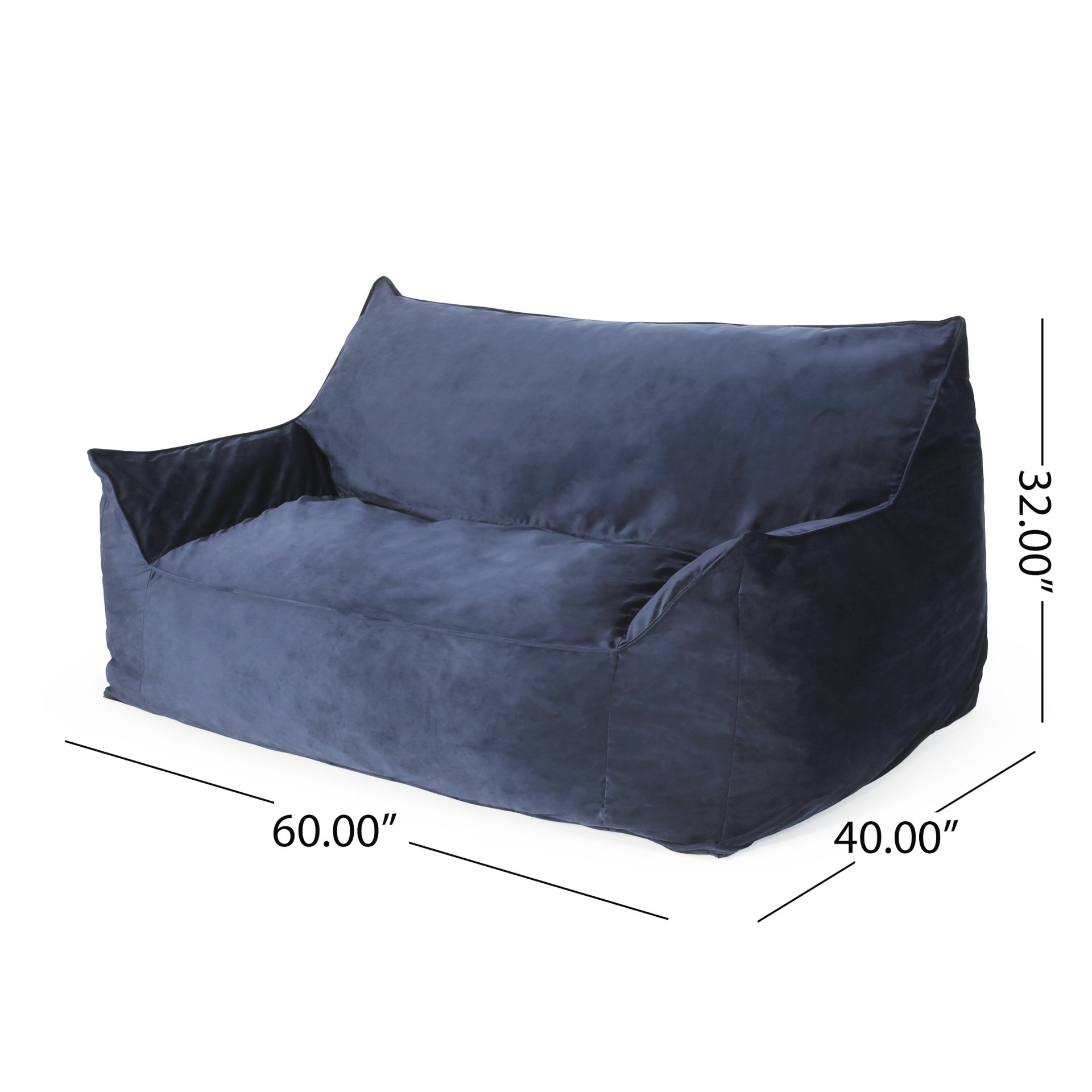 Fila - Velveteen 2 Seater Oversized Bean Bag Chair With Armrests - Dark Blue - Image 3