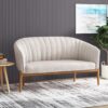 Mid Century Modern Loveseat With Channel Stitched Backrest - Beige - Image 4