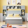 Full Size Bed With All In One Cabinet, Shelf And Sockets, Twin Size Trundle - Gray - Image 13
