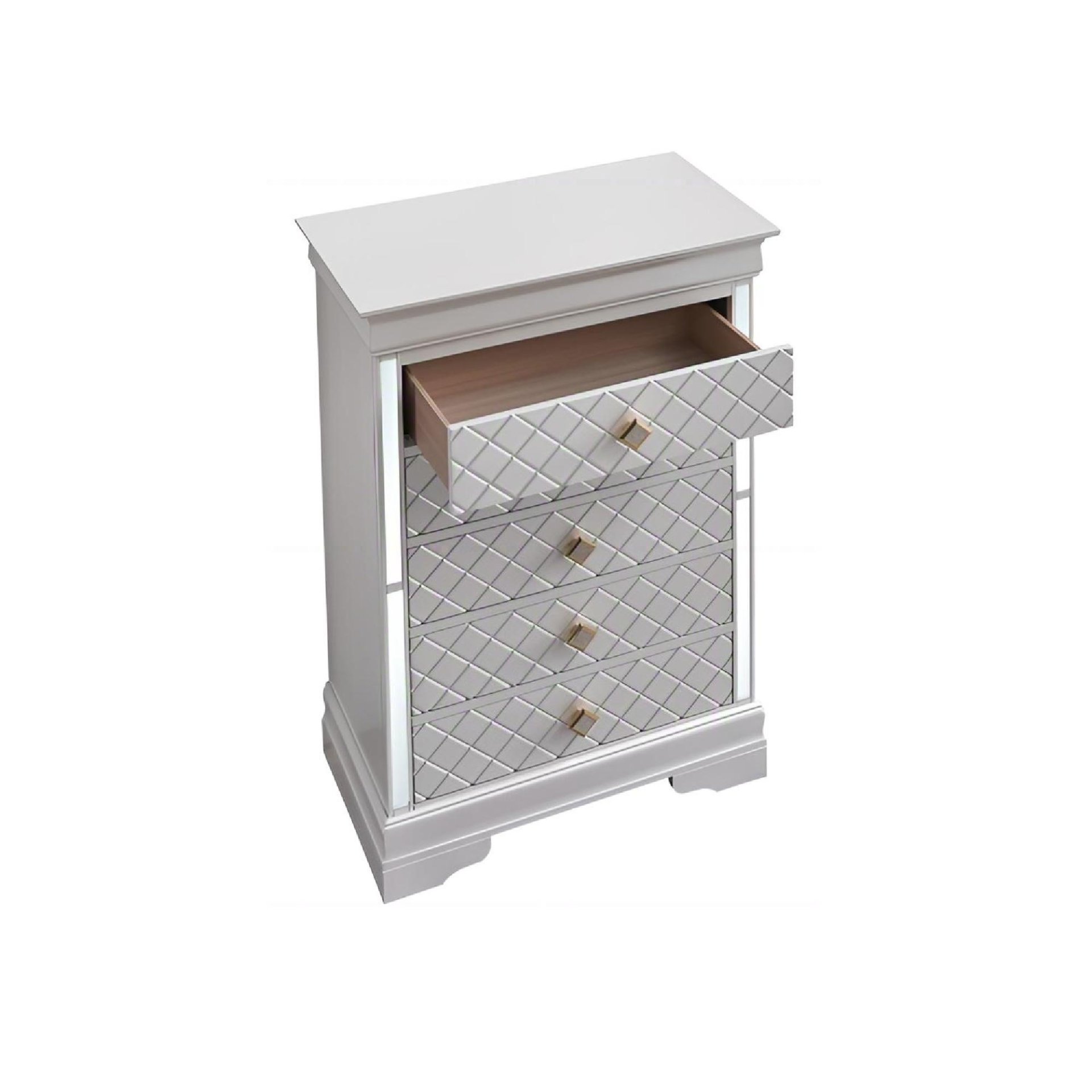 Verona - Chest With Gold Handles And Faux Crystal - White - Image 5