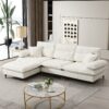 L Shaped Convertible Sectional Sofa 4 Seat Tufted Couch Set With Two Tone Adjust Legs Cloud Movable Ottoman - White - Image 15