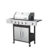 4 Burner Propane Gas Bbq Grill With Side Burner, 46790Btu Output With Enameed Cast Iron Cooking Grids For Outdoor Barbecue, Stainless Steel - Black / Silver - Image 6