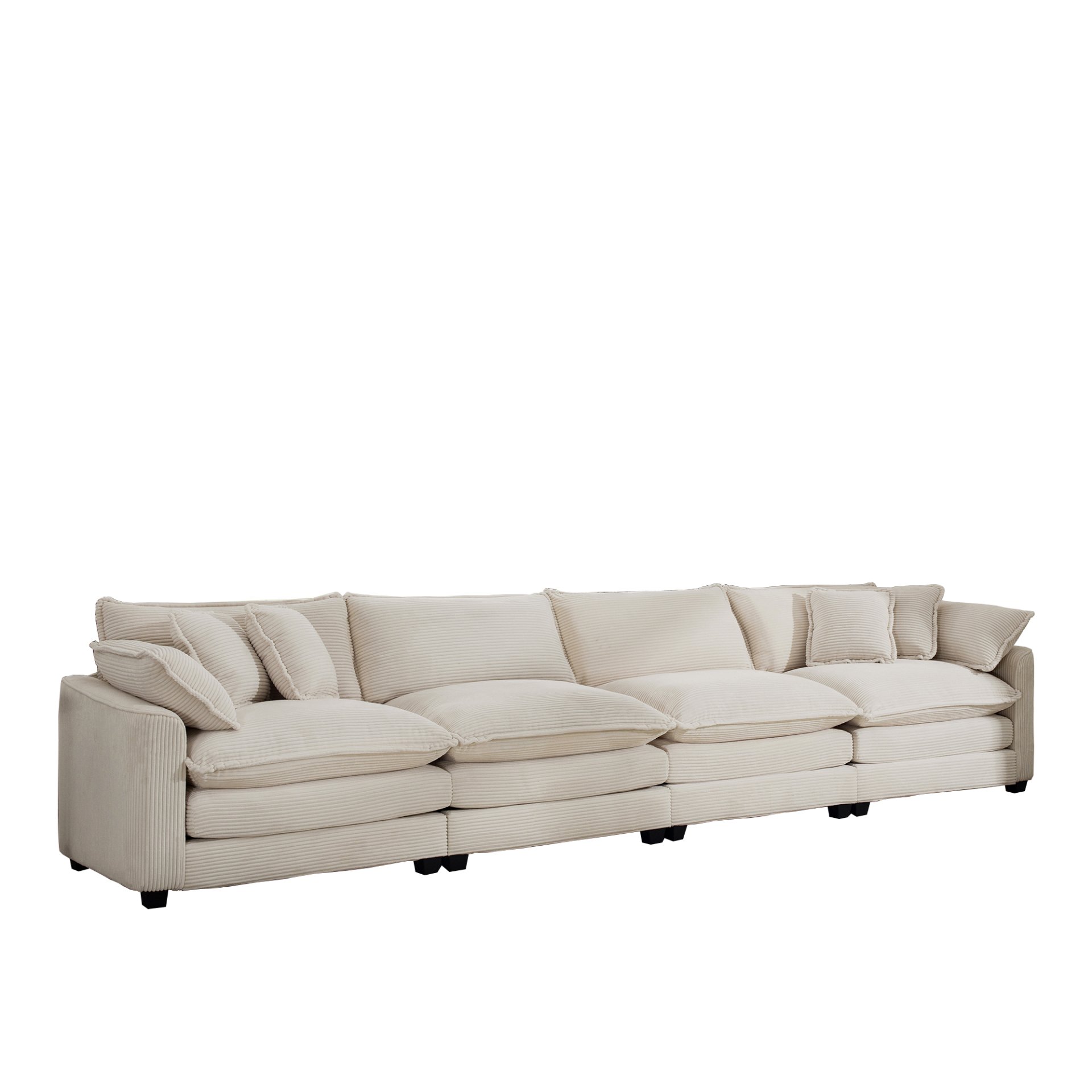 Modern Upholstered 4 Seater Fabric Sofa With Comfortable Back Cushions Corduroy, Elegant Design - Beige - Image 6