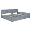 Queen & Twin Long Size Upholstered Platform Bed, Mother & Child Bed With Hydraulic Storage System, Drawer Box, Bedhead Storage Shelf And 2 Pairs Of Sockets & USB Ports - Gray - Image 4