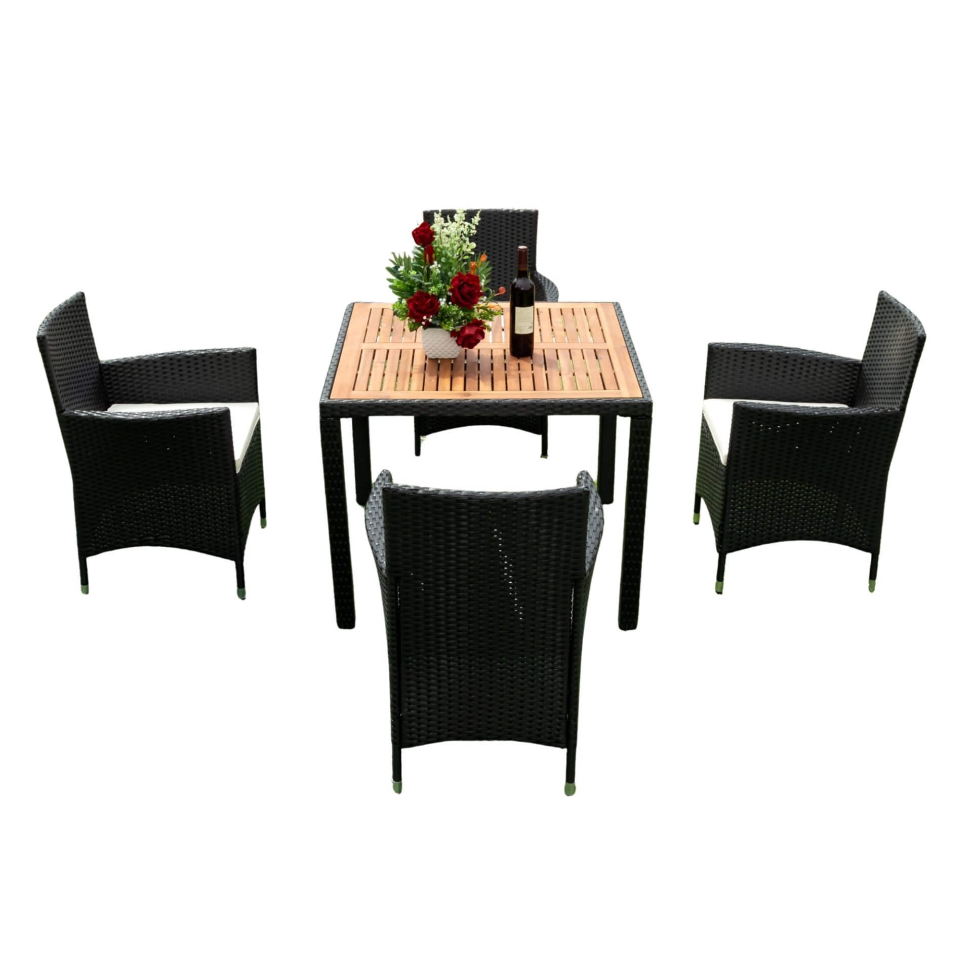 5 Piece Outdoor Patio Wicker Dining Set Patio Wicker Furniture Dining Set With Top - Black / Creme - Image 14