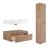 Contemporary Wall Mounted Bathroom Vanity With Resin Sink And 2 Side Cabinet - Imitative Oak - Image 13