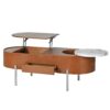 Lift Top Coffee Table With 360 Degree Marble Patterned Rotating Tray, Hidden Compartment, Partially Assembled Wooden Center Table, Modern Oval Lift Tabletop For Home Living Room - Brown - Image 15