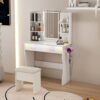Vanity Desk With LED Lights Mirror, Power Outlet, Storage Drawers & Chair - White - Image 6