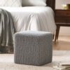 Chabani - Indoor Modern Knitted Fabric Cube Pouf Ottoman - Light Gray - Image 5