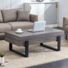 Rustic Wood Grain Coffee Table With Black Metal Legs Elegant Natural Wood Tones - Gray - Image 2