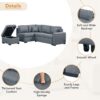 Sleeper Sectional Sofa, L-Shape Corner Couch Sofa - Bed With Storage Ottoman & Hidden Arm Storage & USB Charge For Living Room Apartment - Dark Gray - Image 6