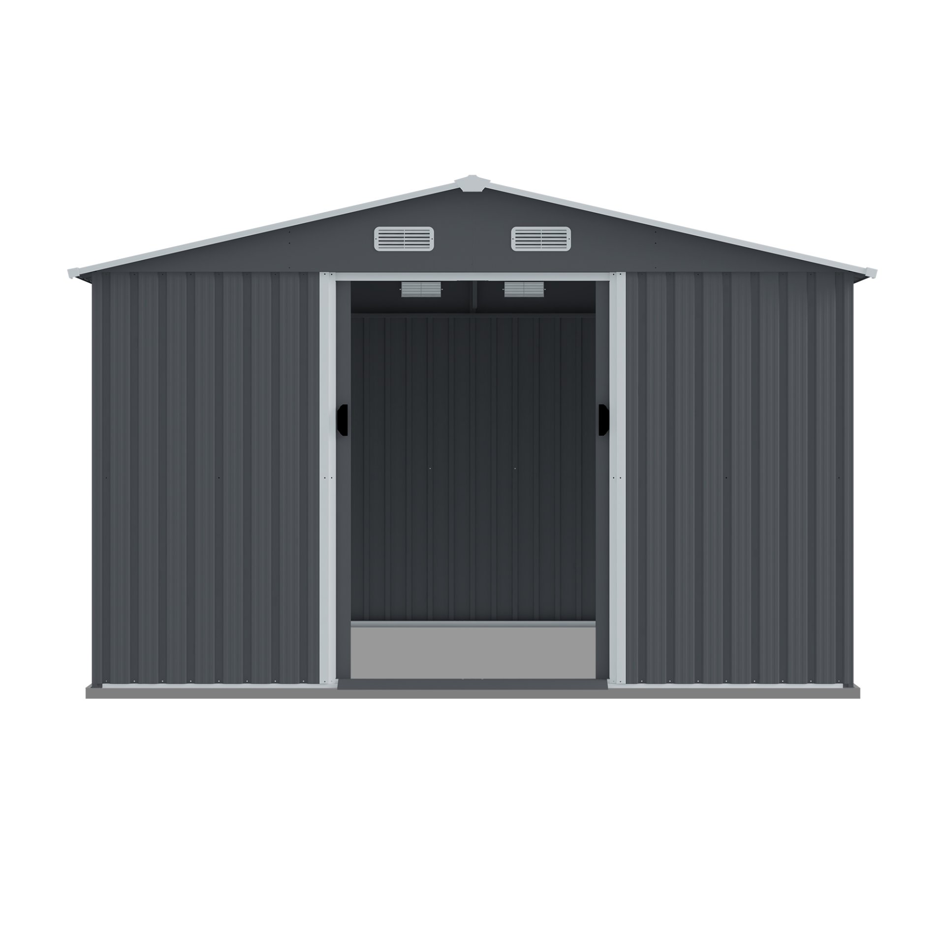Large Metal Outdoor Storage Shed 8 0 Ft With Sliding Doors And Air Vent Steel Construction - Gray - Image 5