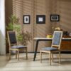 French Country Dining Chairs (Set of 2) Elegant Cane Backrest, Upholstered Seats, Fluted Legs, Rustic - Blue Gray - Image 2