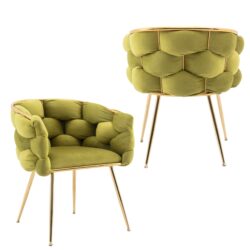 Luxury Modern Simple Leisure Velvet Single Sofa Chair Bedroom Lazy Person Household Dresser Stool Manicure Table Back Chair (Set of 2) - Olive Green