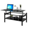Glass Lift Top Coffee Table, Modern Simple 2-Layer Tempered Glass Coffee Table For Living Room - Black - Image 7