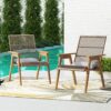Acacia Wood Cape Woven Wicker Large Lounge Chair With Pillow For Patio, Deck, Yard, Lawn And Garden Seating Wicker (Set of 2) - Teak - Image 6