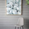 Large Modern Flower Oil Painting, SquareFrame Wall Art - Blue / Gray - Image 4