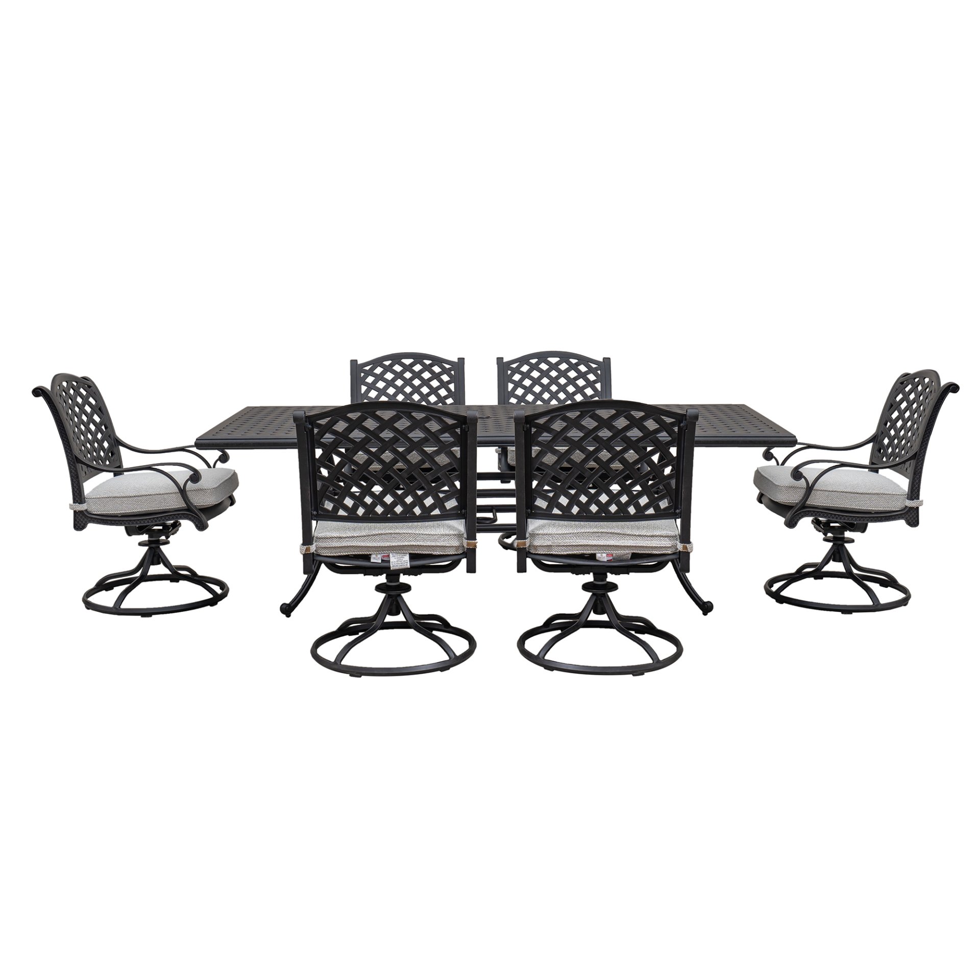 Stylish Outdoor 7 Piece Aluminum Dining Set With Cushion, Swivel And Rocking Chairs - Sandstorm - Image 4