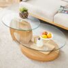 Modern Light Grain Double Layer Coffee Table Versatile Design, And Reinforced Glass, Oval Countertop - Transparent / Wood - Image 5