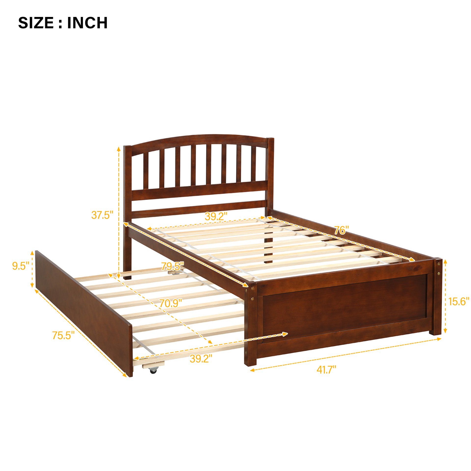 Twin Size Platform Bed Frame With Trundle - Walnut - Image 9