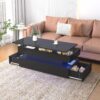 High Quality Foldable 3 Tier Coffee Table With Drawers And LED Light - Black - Image 2