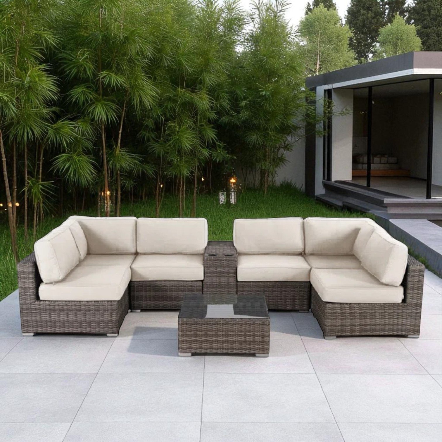 Outdoor 4 Person Seating Group With Cushions - Brown - Image 4